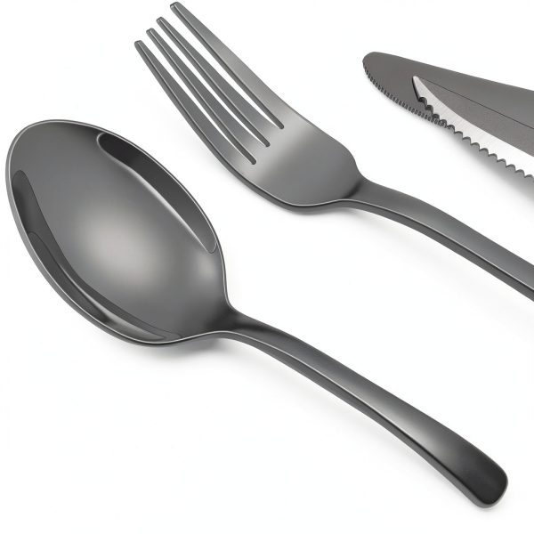Silverware Set EWFEN 24-Piece Black Flatware for 4 with Steak Knives-2