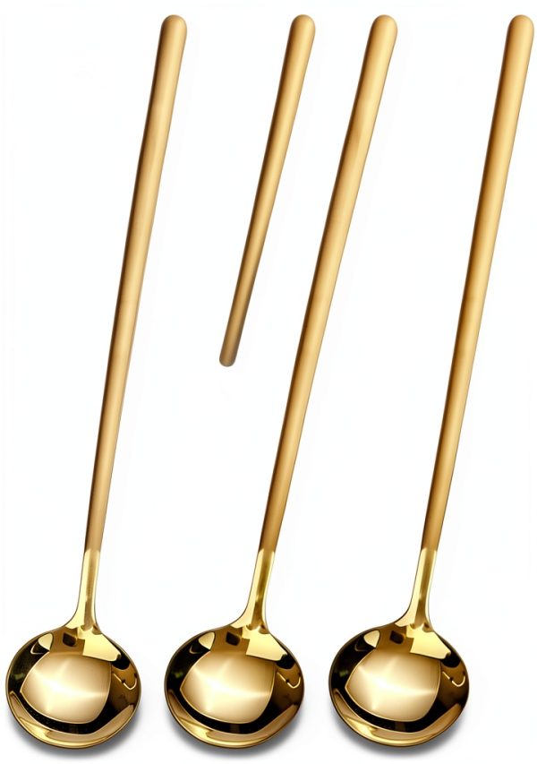 Coffee Spoon 6.7" Long Handle Gold Stainless Steel Set of 4 by GENRICE-0